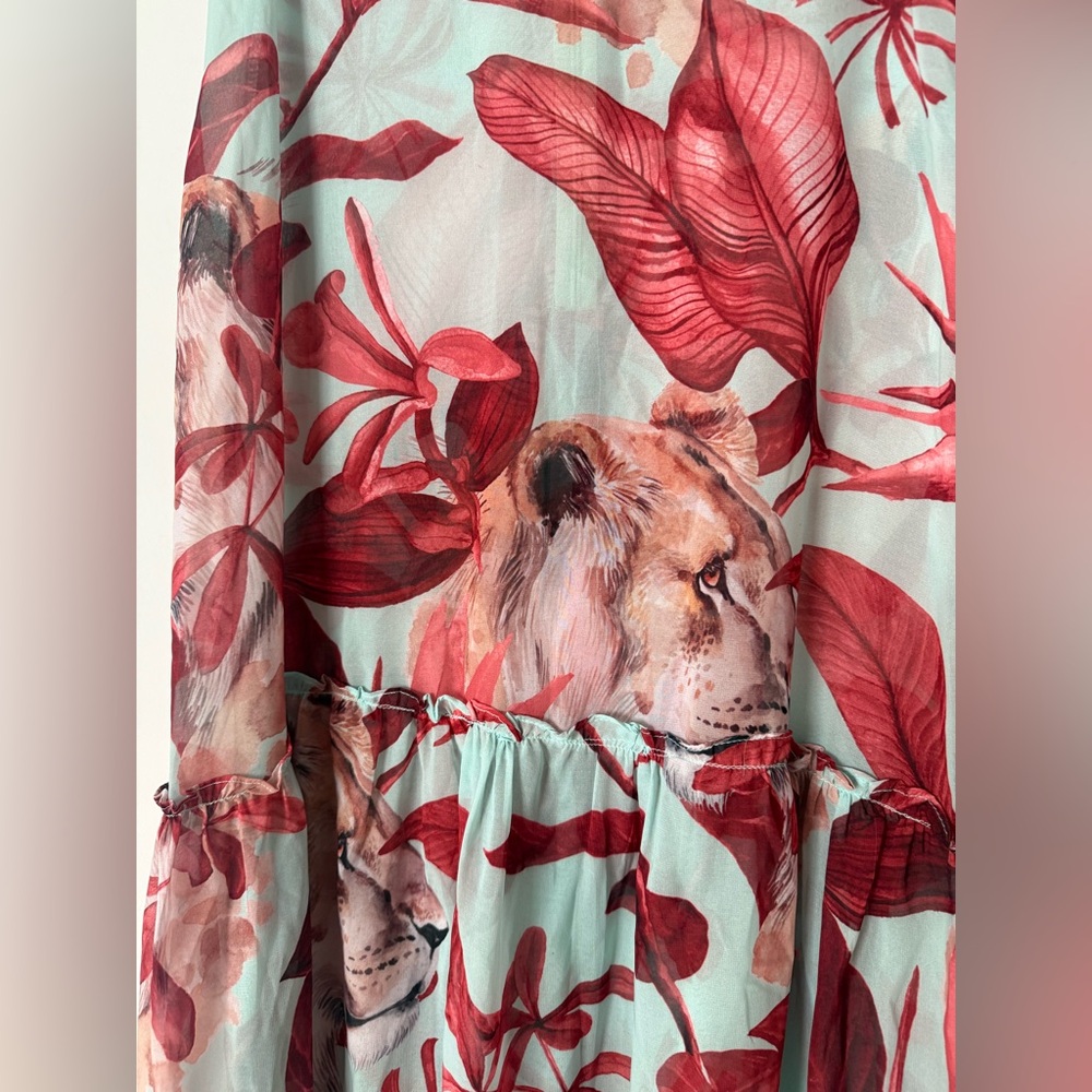 3LL Daniella Battle Designer Lion Floral Tiered Bright Maxi Skirt - Picture 2 of 7